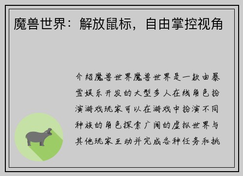 魔兽世界：解放鼠标，自由掌控视角